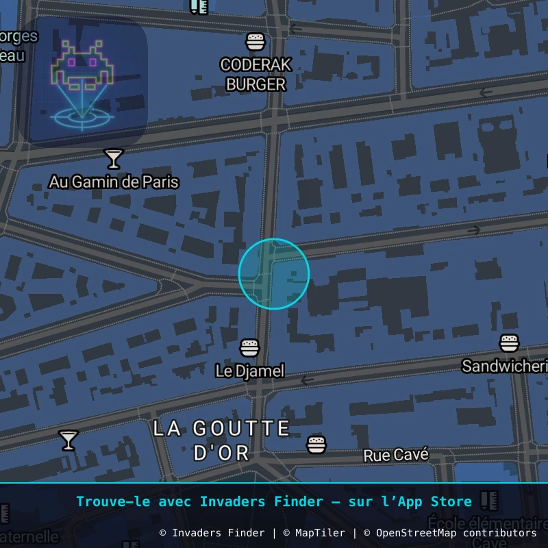 Zone approximative de l'invader PA_1479, dans le quartier 18e arrondissement de Paris à Paris. Emplacement exact disponible dans l'app Invaders Finder.