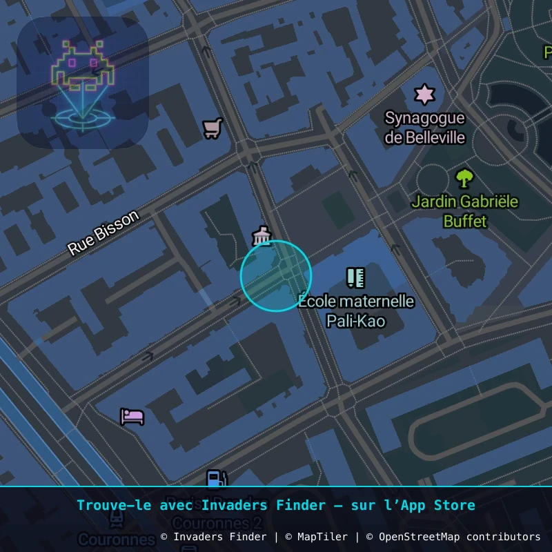 Zone approximative de l'invader PA_1481, dans le quartier 20e arrondissement de Paris à Paris. Emplacement exact disponible dans l'app Invaders Finder.