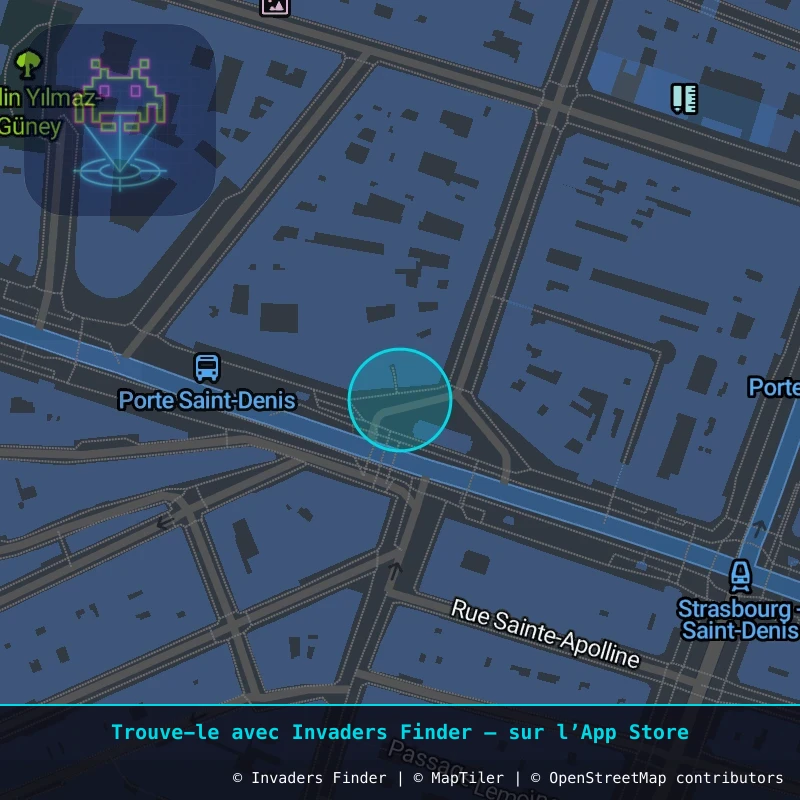 Zone approximative de l'invader PA_1483, dans le quartier 10e arrondissement de Paris à Paris. Emplacement exact disponible dans l'app Invaders Finder.