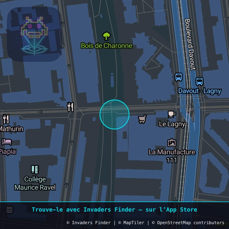 Zone approximative de l'invader PA_1484, dans le quartier 20e arrondissement de Paris à Paris. Emplacement exact disponible dans l'app Invaders Finder.