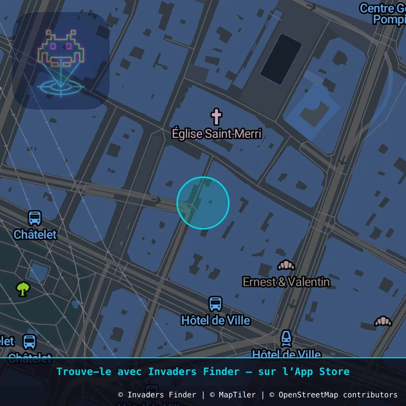 Zone approximative de l'invader PA_1485, dans le quartier 4e arrondissement de Paris à Paris. Emplacement exact disponible dans l'app Invaders Finder.