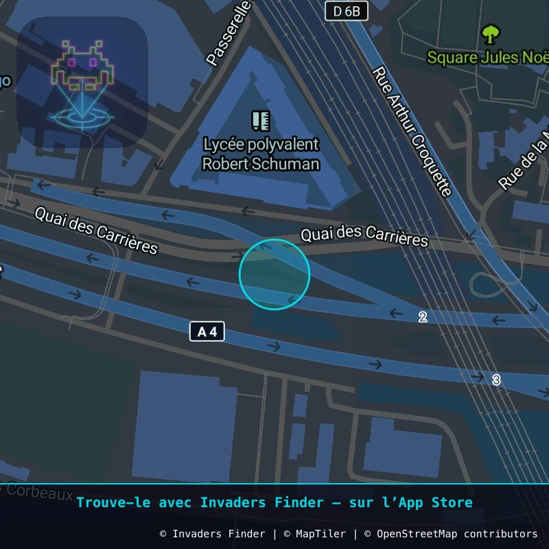 Zone approximative de l'invader PA_1486, dans le quartier Paris métropolitain (PA94) à Paris. Emplacement exact disponible dans l'app Invaders Finder.