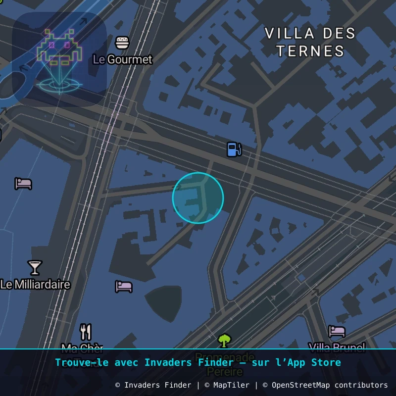 Zone approximative de l'invader PA_1488, dans le quartier 17e arrondissement de Paris à Paris. Emplacement exact disponible dans l'app Invaders Finder.