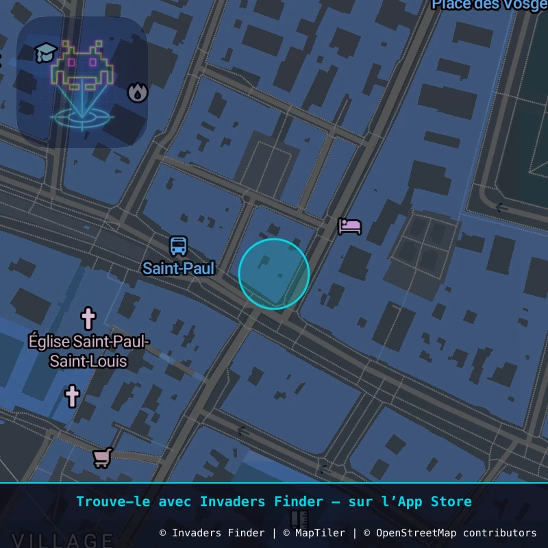 Zone approximative de l'invader PA_149, dans le quartier 4e arrondissement de Paris à Paris. Emplacement exact disponible dans l'app Invaders Finder.