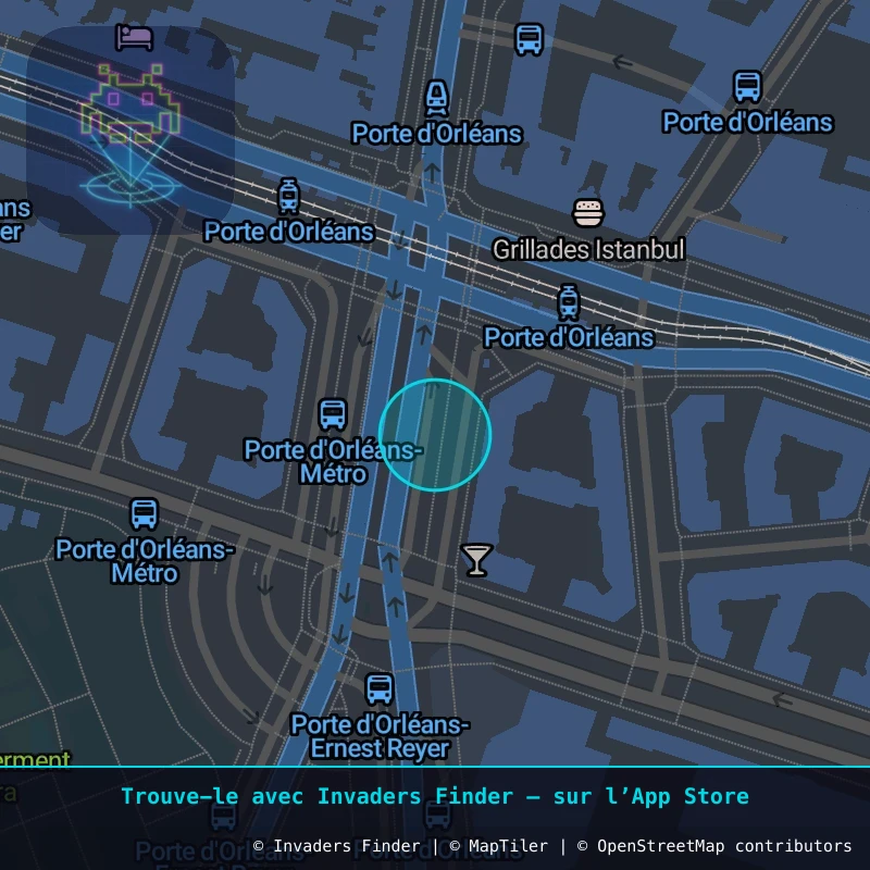 Zone approximative de l'invader PA_1492, dans le quartier 14e arrondissement de Paris à Paris. Emplacement exact disponible dans l'app Invaders Finder.