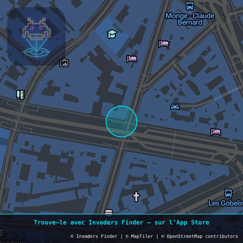 Zone approximative de l'invader PA_1498, dans le quartier 5e arrondissement de Paris à Paris. Emplacement exact disponible dans l'app Invaders Finder.