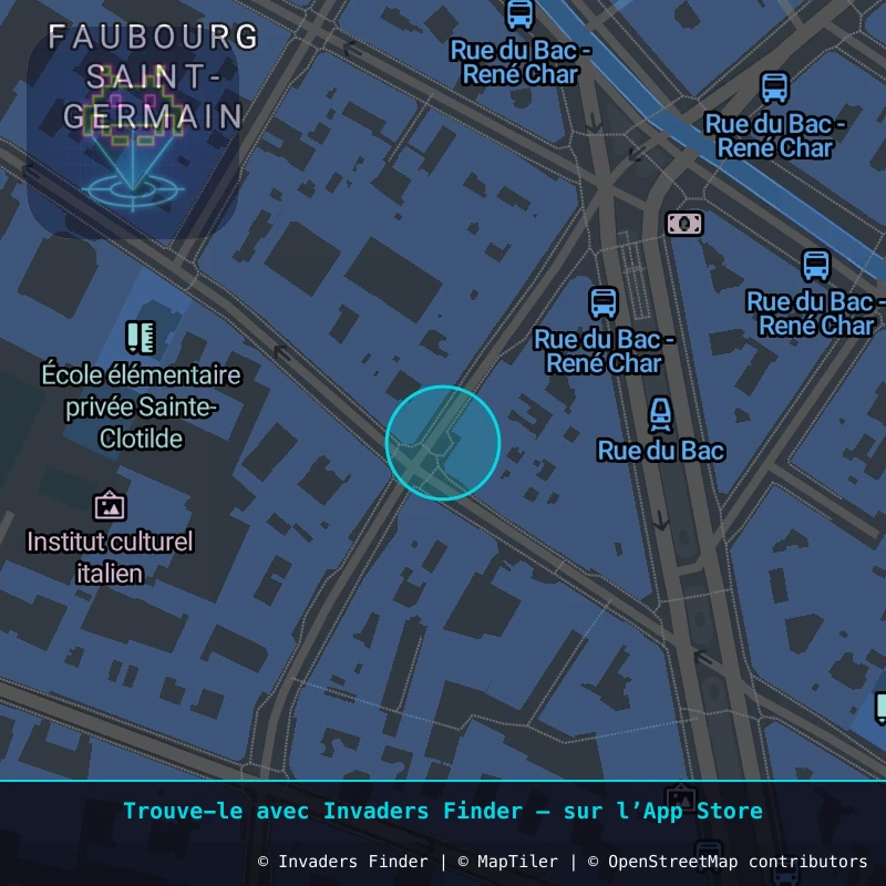 Zone approximative de l'invader PA_1499, dans le quartier 7e arrondissement de Paris à Paris. Emplacement exact disponible dans l'app Invaders Finder.