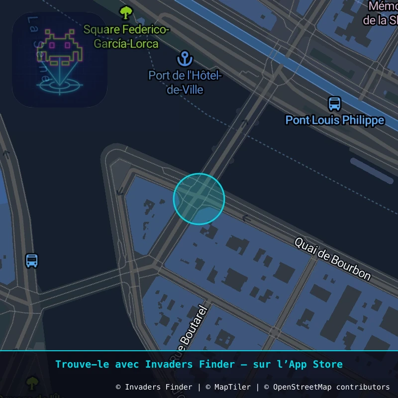 Zone approximative de l'invader PA_1501, dans le quartier 4e arrondissement de Paris à Paris. Emplacement exact disponible dans l'app Invaders Finder.