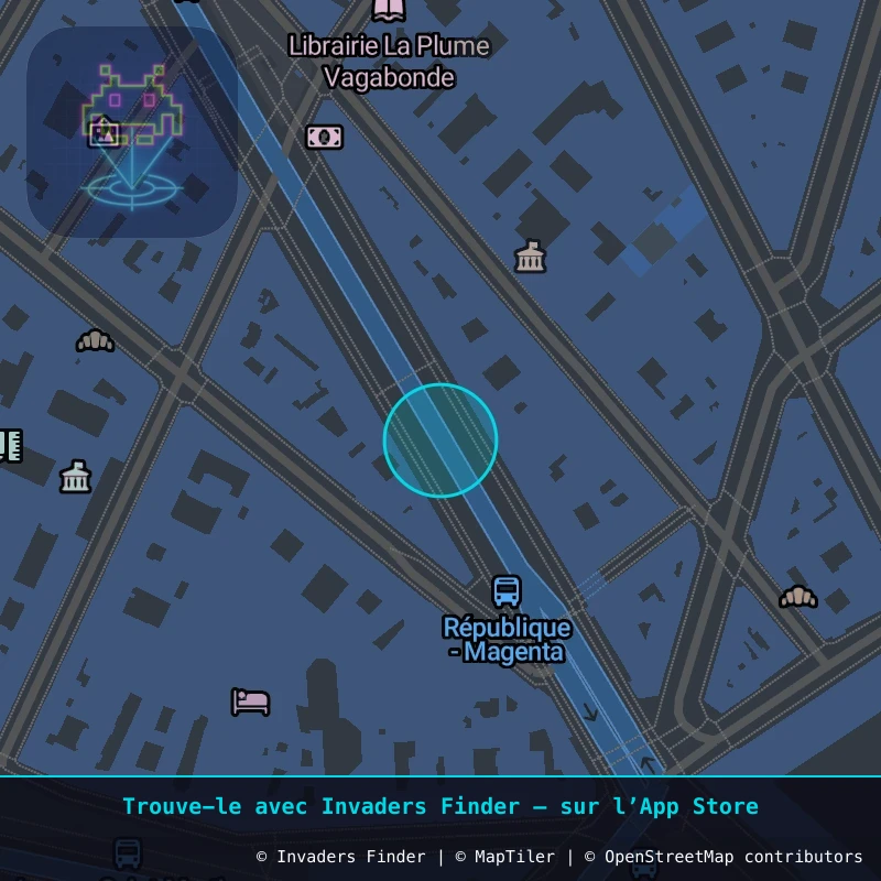 Zone approximative de l'invader PA_1505, dans le quartier 10e arrondissement de Paris à Paris. Emplacement exact disponible dans l'app Invaders Finder.