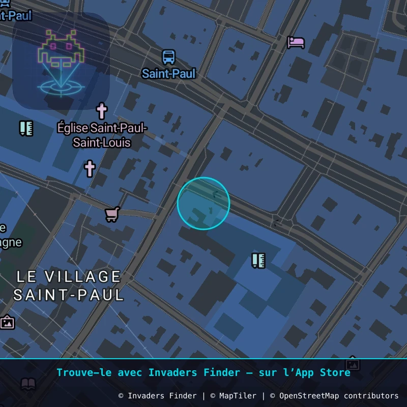 Zone approximative de l'invader PA_1508, dans le quartier 4e arrondissement de Paris à Paris. Emplacement exact disponible dans l'app Invaders Finder.