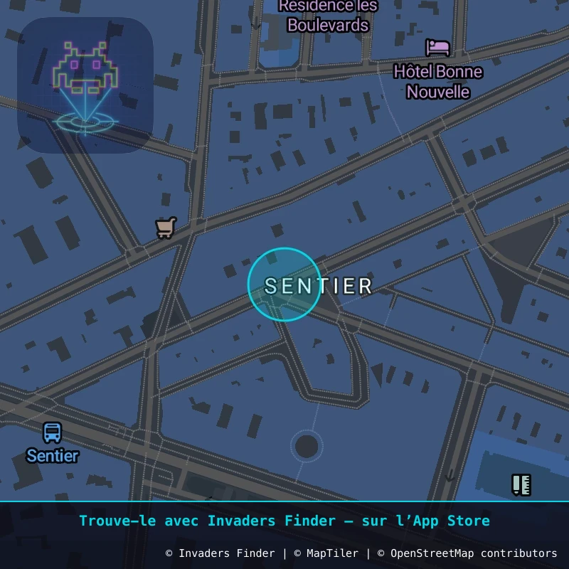 Zone approximative de l'invader PA_1510, dans le quartier 2e arrondissement de Paris à Paris. Emplacement exact disponible dans l'app Invaders Finder.