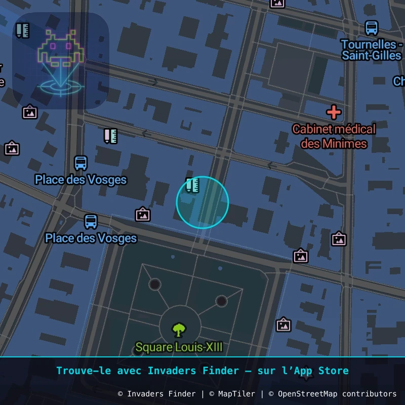 Zone approximative de l'invader PA_1511, dans le quartier 3e arrondissement de Paris à Paris. Emplacement exact disponible dans l'app Invaders Finder.