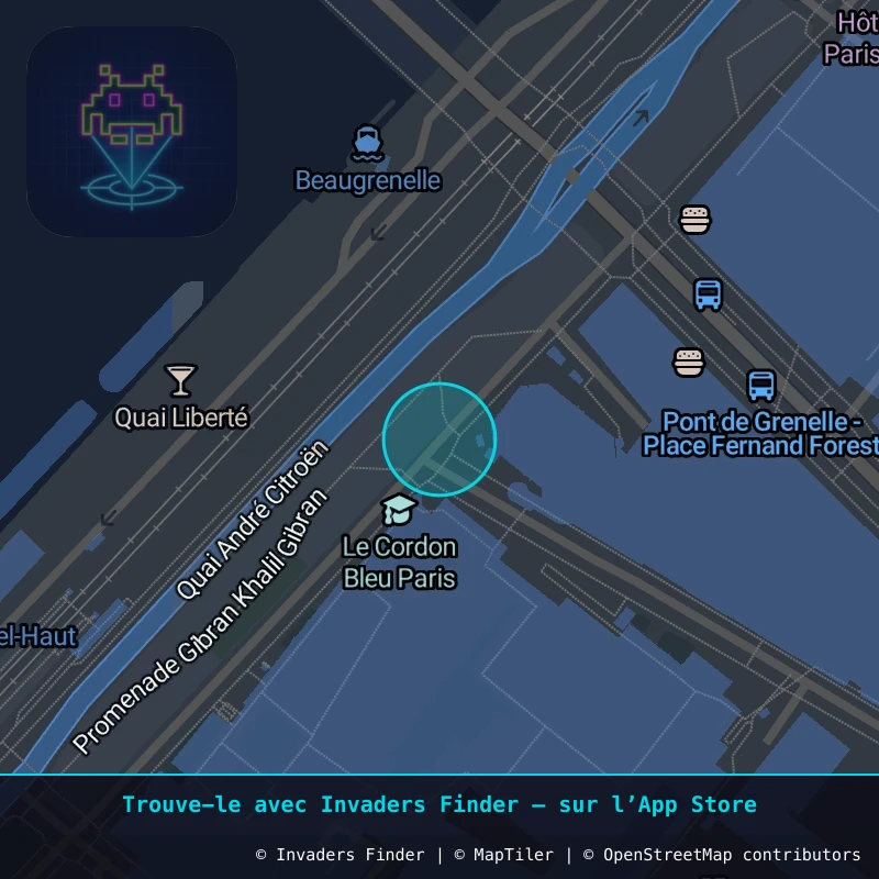 Zone approximative de l'invader PA_1513, dans le quartier 15e arrondissement de Paris à Paris. Emplacement exact disponible dans l'app Invaders Finder.