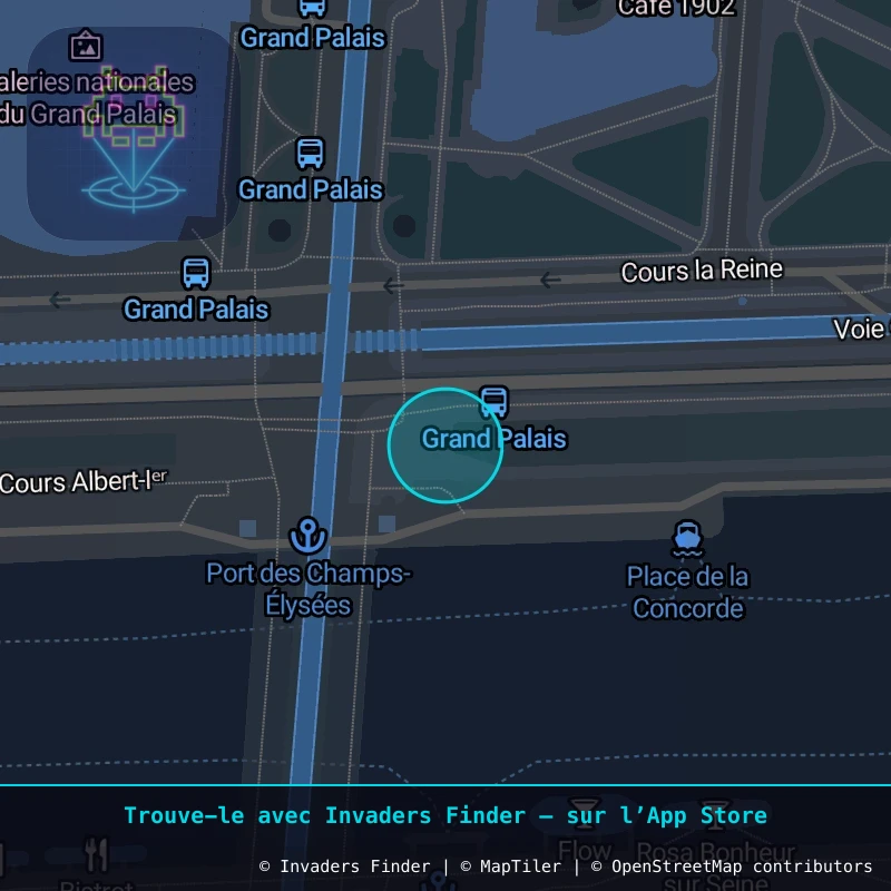 Zone approximative de l'invader PA_1514, dans le quartier 8e arrondissement de Paris à Paris. Emplacement exact disponible dans l'app Invaders Finder.