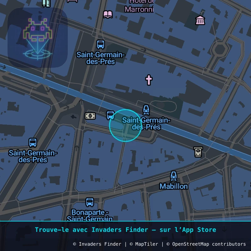 Zone approximative de l'invader PA_1518, dans le quartier 6e arrondissement de Paris à Paris. Emplacement exact disponible dans l'app Invaders Finder.