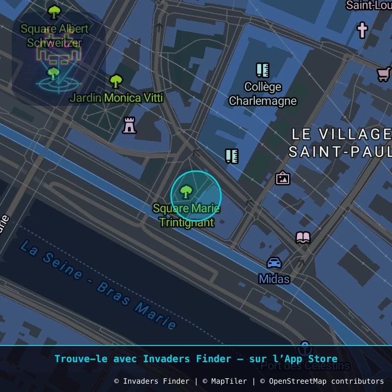 Zone approximative de l'invader PA_1519, dans le quartier 4e arrondissement de Paris à Paris. Emplacement exact disponible dans l'app Invaders Finder.
