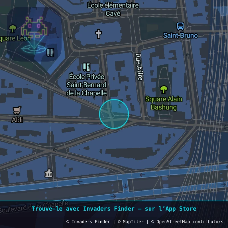 Zone approximative de l'invader PA_1520, dans le quartier 18e arrondissement de Paris à Paris. Emplacement exact disponible dans l'app Invaders Finder.