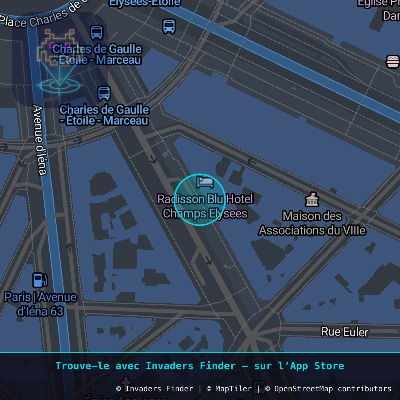 Zone approximative de l'invader PA_1521, dans le quartier 8e arrondissement de Paris à Paris. Emplacement exact disponible dans l'app Invaders Finder.