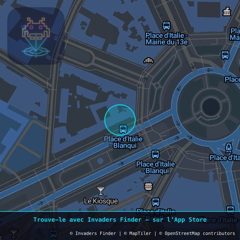 Zone approximative de l'invader PA_1525, dans le quartier 13e arrondissement de Paris à Paris. Emplacement exact disponible dans l'app Invaders Finder.
