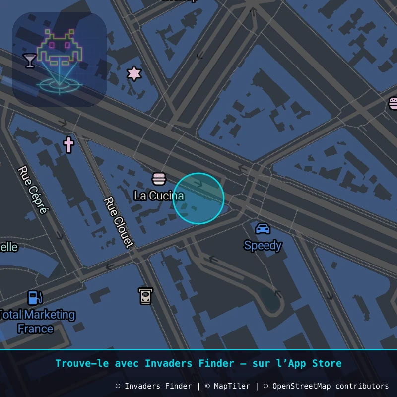 Zone approximative de l'invader PA_1526, dans le quartier 15e arrondissement de Paris à Paris. Emplacement exact disponible dans l'app Invaders Finder.