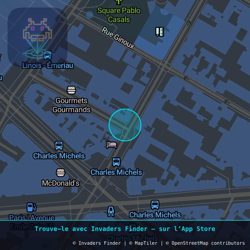 Zone approximative de l'invader PA_1527, dans le quartier 15e arrondissement de Paris à Paris. Emplacement exact disponible dans l'app Invaders Finder.