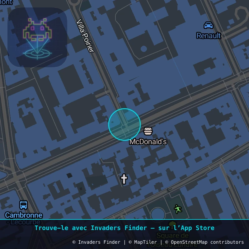 Zone approximative de l'invader PA_1533, dans le quartier 15e arrondissement de Paris à Paris. Emplacement exact disponible dans l'app Invaders Finder.