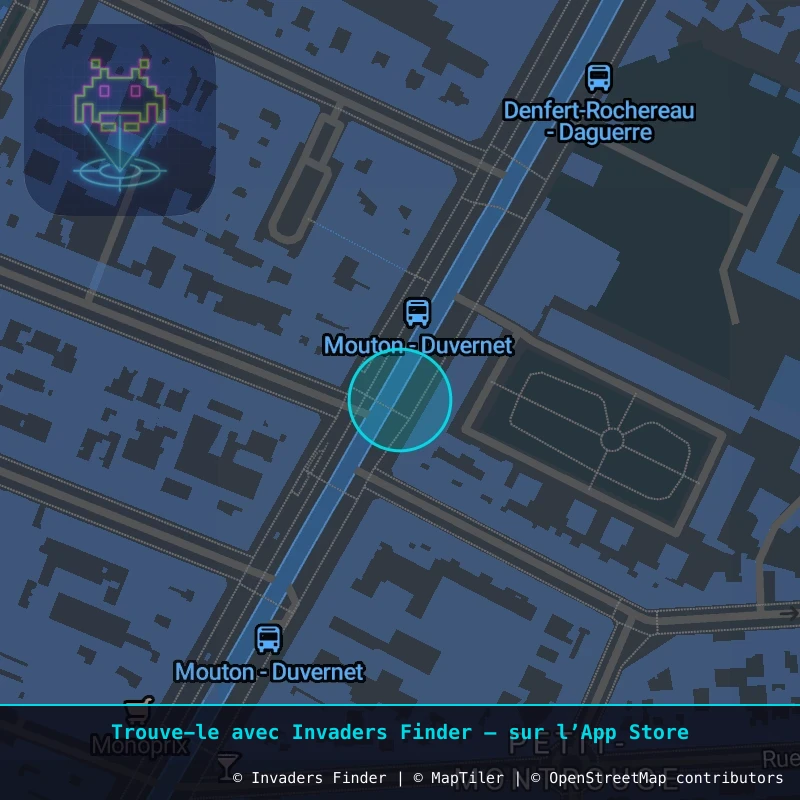 Zone approximative de l'invader PA_1538, dans le quartier 14e arrondissement de Paris à Paris. Emplacement exact disponible dans l'app Invaders Finder.