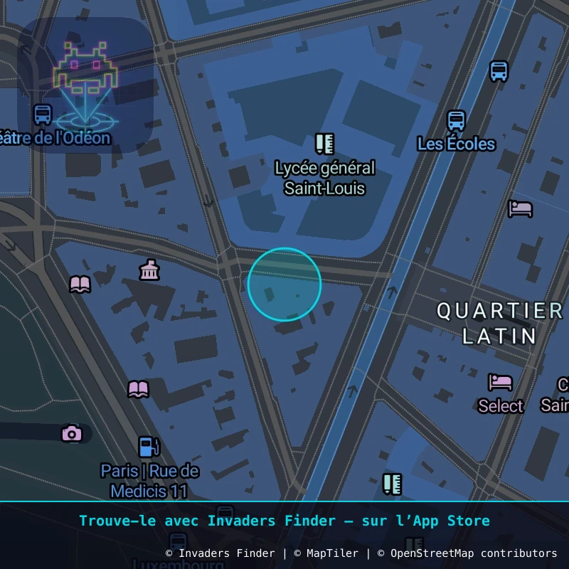 Zone approximative de l'invader PA_1539, dans le quartier 6e arrondissement de Paris à Paris. Emplacement exact disponible dans l'app Invaders Finder.