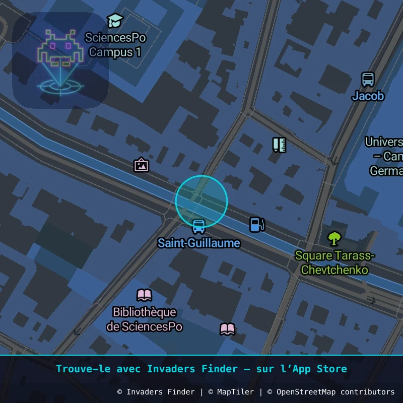Zone approximative de l'invader PA_1544, dans le quartier 7e arrondissement de Paris à Paris. Emplacement exact disponible dans l'app Invaders Finder.