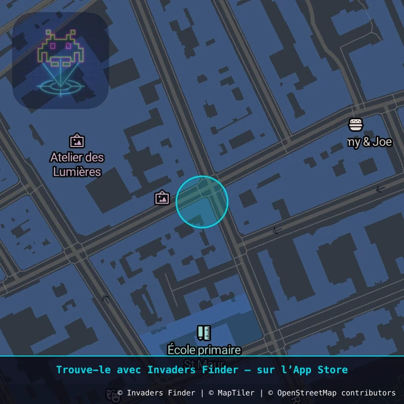 Zone approximative de l'invader PA_1549, dans le quartier 11e arrondissement de Paris à Paris. Emplacement exact disponible dans l'app Invaders Finder.