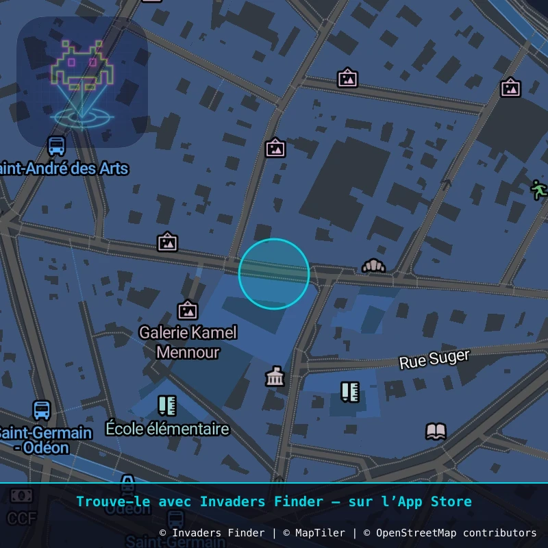 Zone approximative de l'invader PA_1561, dans le quartier 6e arrondissement de Paris à Paris. Emplacement exact disponible dans l'app Invaders Finder.