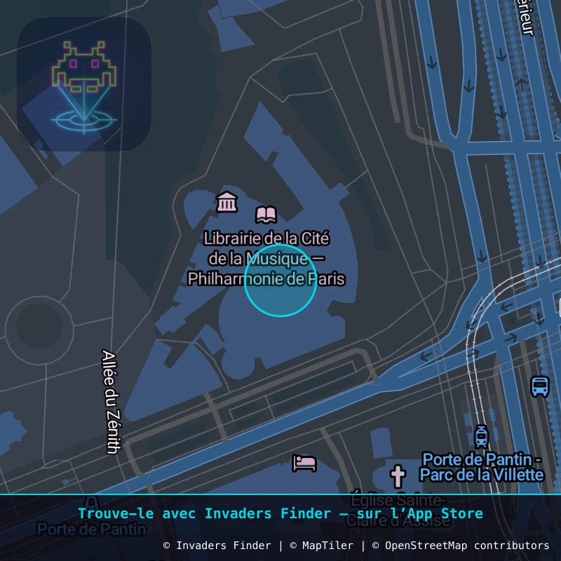Zone approximative de l'invader PA_1563, dans le quartier 19e arrondissement de Paris à Paris. Emplacement exact disponible dans l'app Invaders Finder.