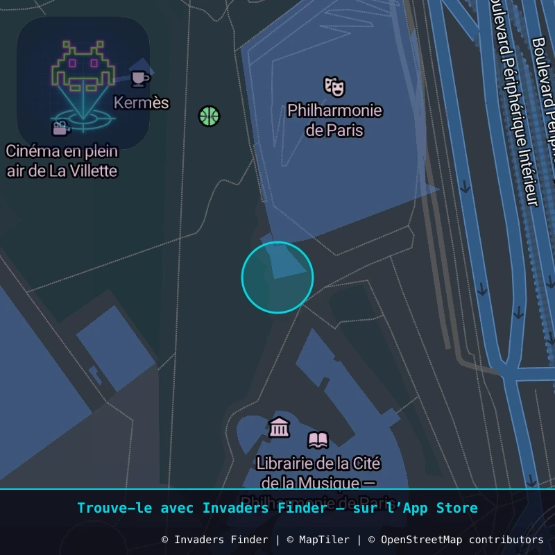 Zone approximative de l'invader PA_1566, dans le quartier 19e arrondissement de Paris à Paris. Emplacement exact disponible dans l'app Invaders Finder.