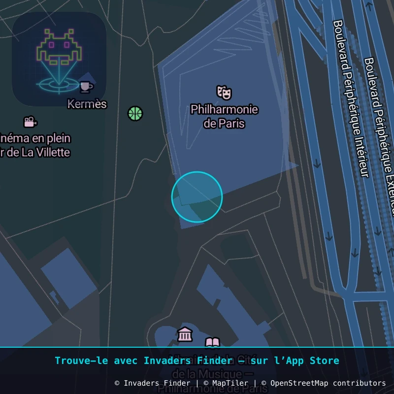 Zone approximative de l'invader PA_1567, dans le quartier 19e arrondissement de Paris à Paris. Emplacement exact disponible dans l'app Invaders Finder.
