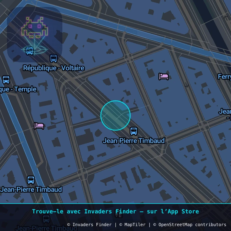 Zone approximative de l'invader PA_1569, dans le quartier 11e arrondissement de Paris à Paris. Emplacement exact disponible dans l'app Invaders Finder.
