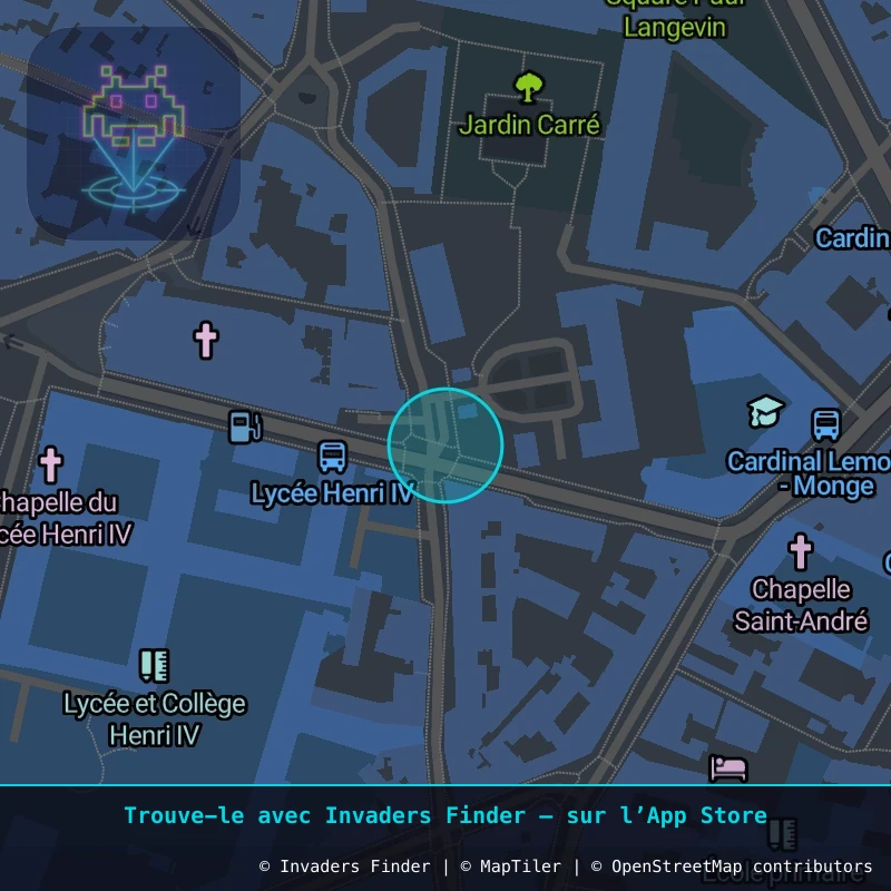 Zone approximative de l'invader PA_157, dans le quartier 5e arrondissement de Paris à Paris. Emplacement exact disponible dans l'app Invaders Finder.