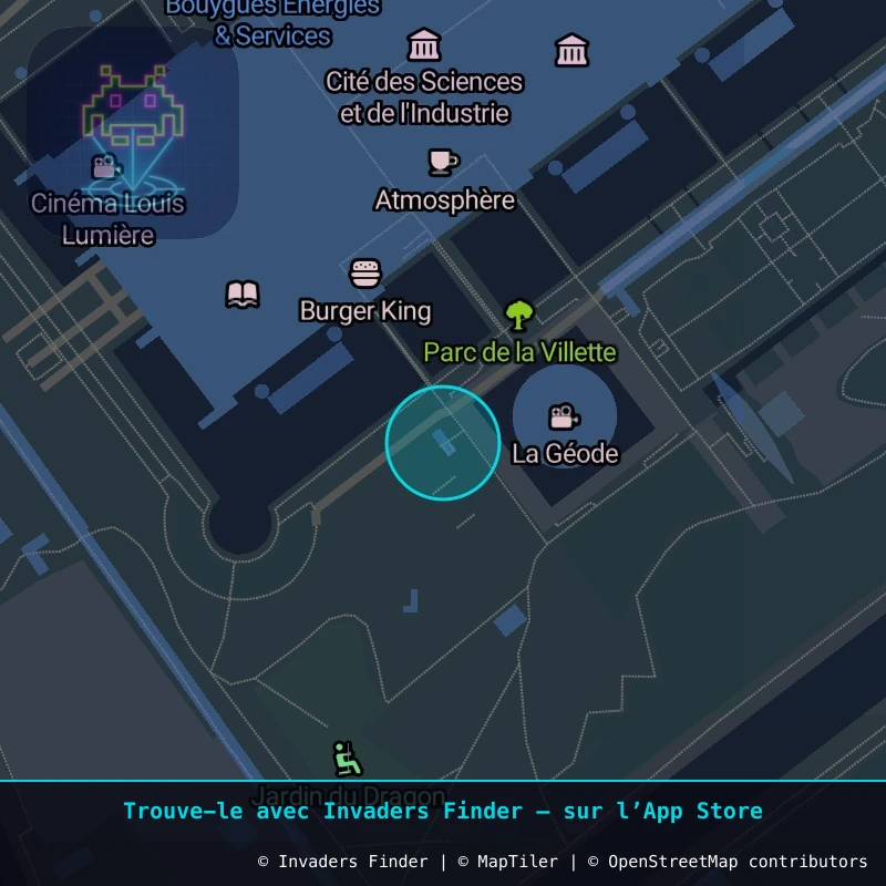Zone approximative de l'invader PA_1575, dans le quartier 19e arrondissement de Paris à Paris. Emplacement exact disponible dans l'app Invaders Finder.