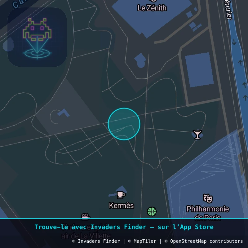 Zone approximative de l'invader PA_1581, dans le quartier 19e arrondissement de Paris à Paris. Emplacement exact disponible dans l'app Invaders Finder.