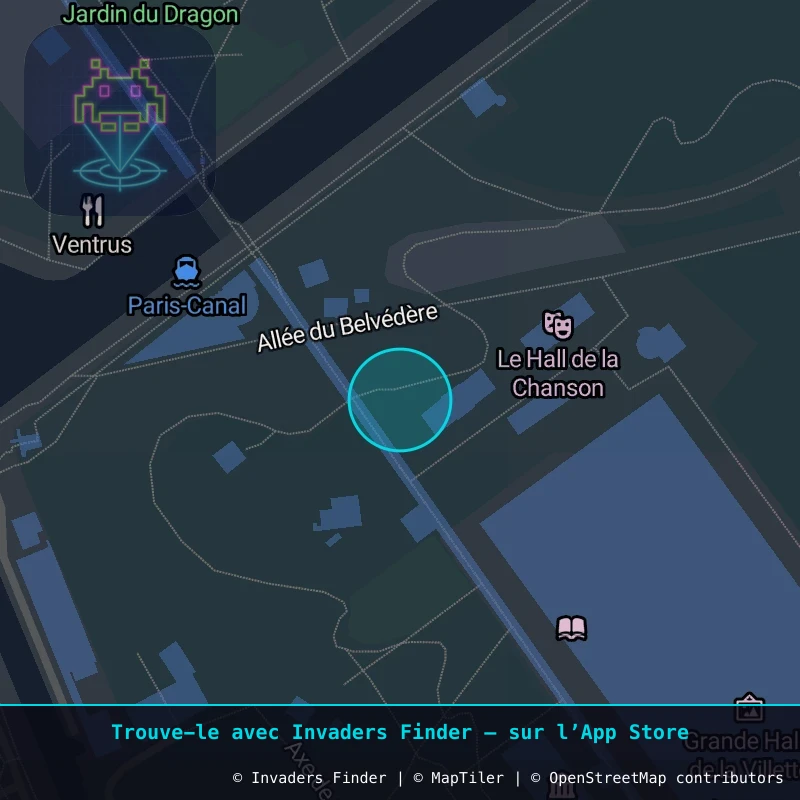Zone approximative de l'invader PA_1583, dans le quartier 19e arrondissement de Paris à Paris. Emplacement exact disponible dans l'app Invaders Finder.