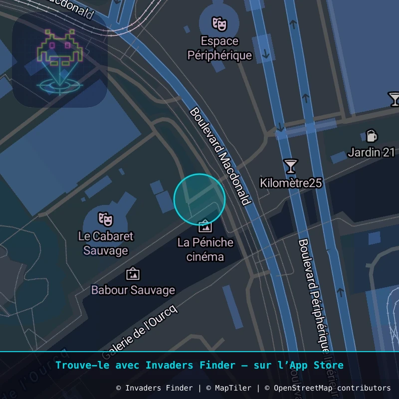 Zone approximative de l'invader PA_1584, dans le quartier 19e arrondissement de Paris à Paris. Emplacement exact disponible dans l'app Invaders Finder.