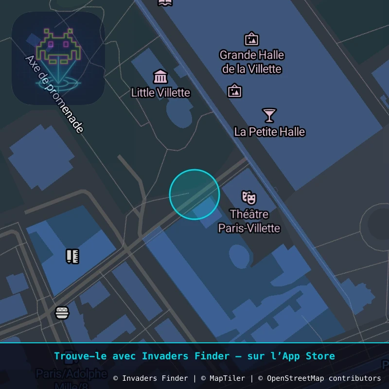 Zone approximative de l'invader PA_1585, dans le quartier 19e arrondissement de Paris à Paris. Emplacement exact disponible dans l'app Invaders Finder.
