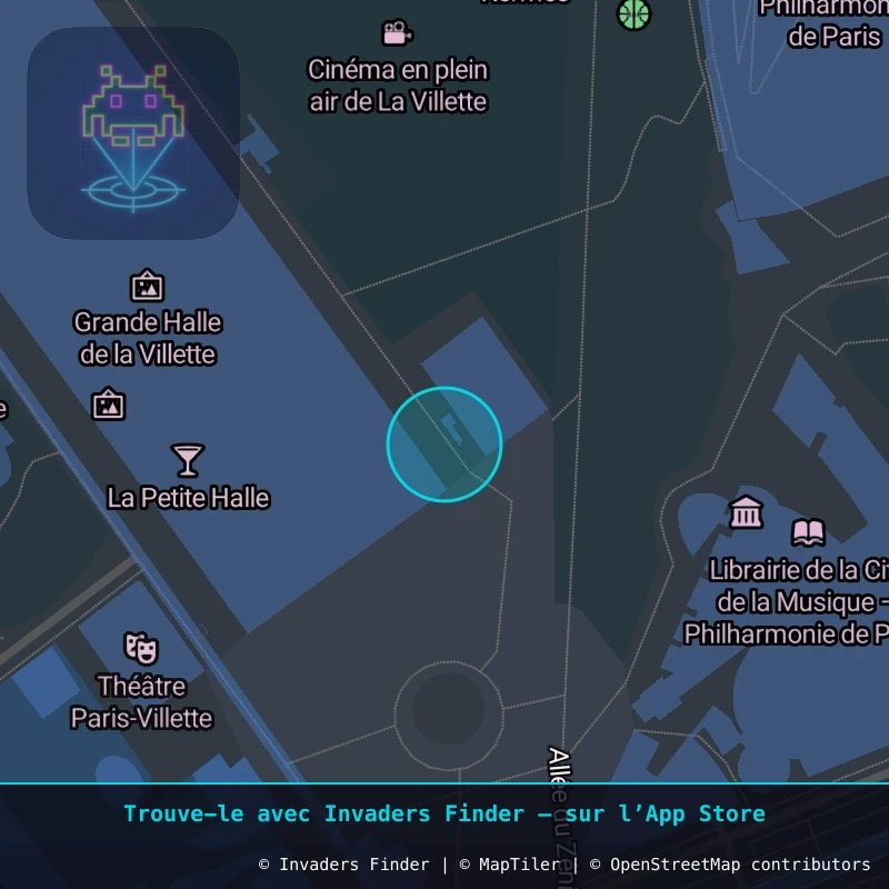 Zone approximative de l'invader PA_1588, dans le quartier 19e arrondissement de Paris à Paris. Emplacement exact disponible dans l'app Invaders Finder.