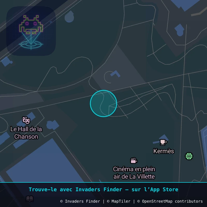 Zone approximative de l'invader PA_1589, dans le quartier 19e arrondissement de Paris à Paris. Emplacement exact disponible dans l'app Invaders Finder.