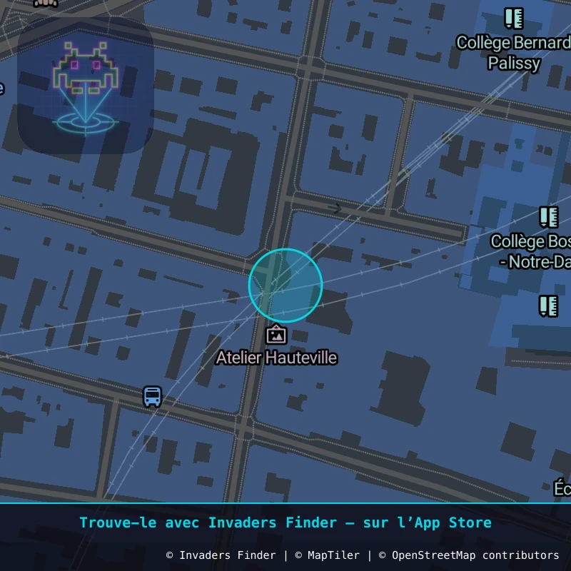 Zone approximative de l'invader PA_159, dans le quartier 10e arrondissement de Paris à Paris. Emplacement exact disponible dans l'app Invaders Finder.