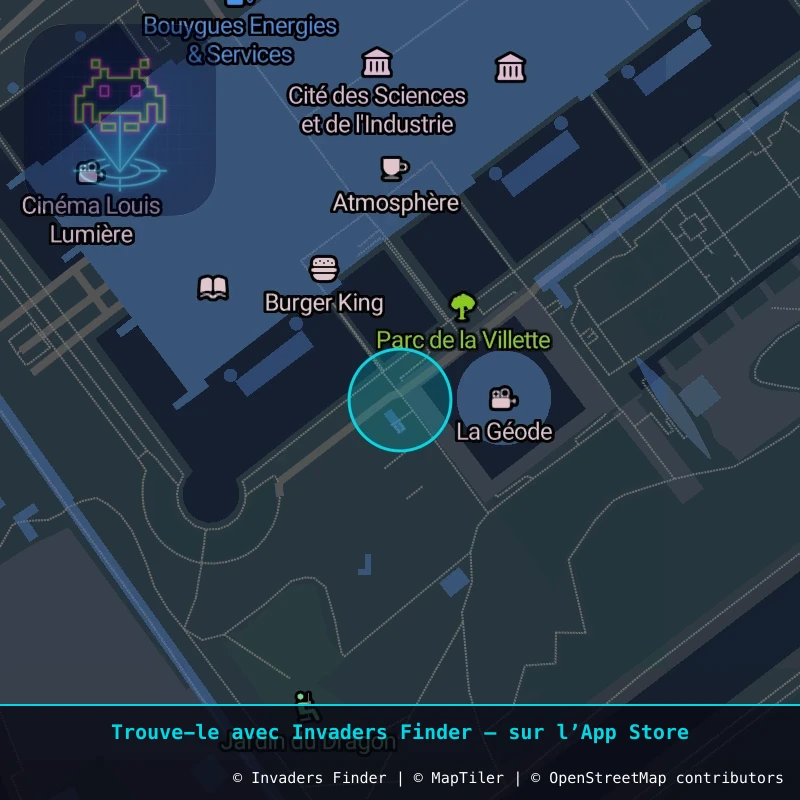 Zone approximative de l'invader PA_1591, dans le quartier 19e arrondissement de Paris à Paris. Emplacement exact disponible dans l'app Invaders Finder.