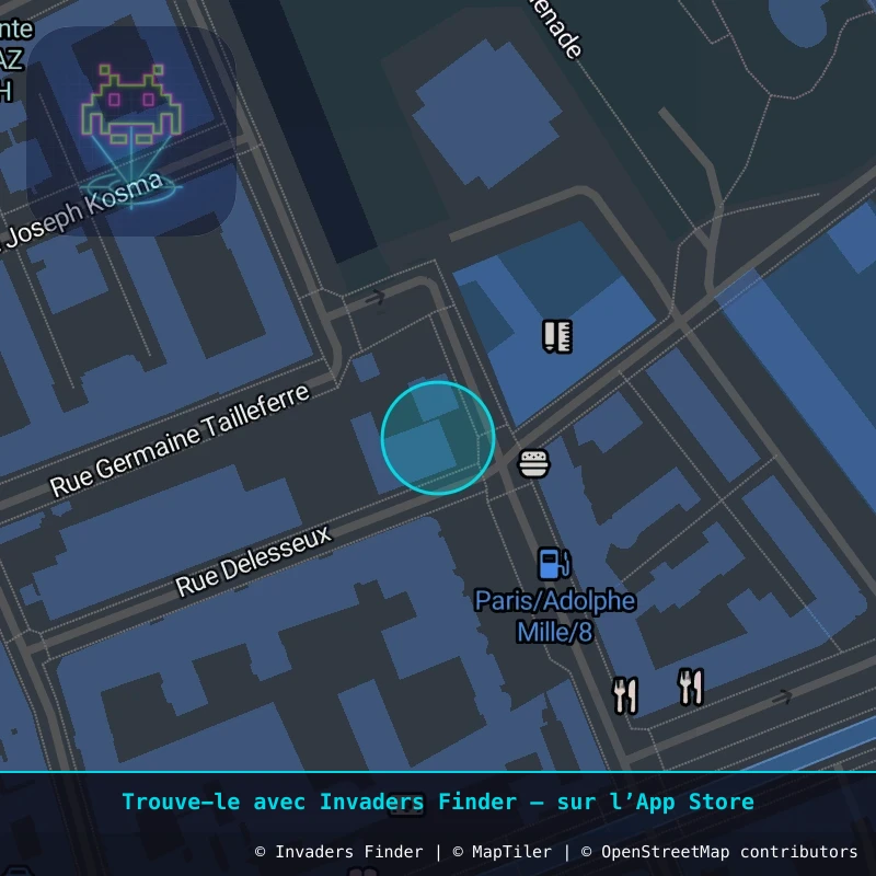 Zone approximative de l'invader PA_1592, dans le quartier 19e arrondissement de Paris à Paris. Emplacement exact disponible dans l'app Invaders Finder.