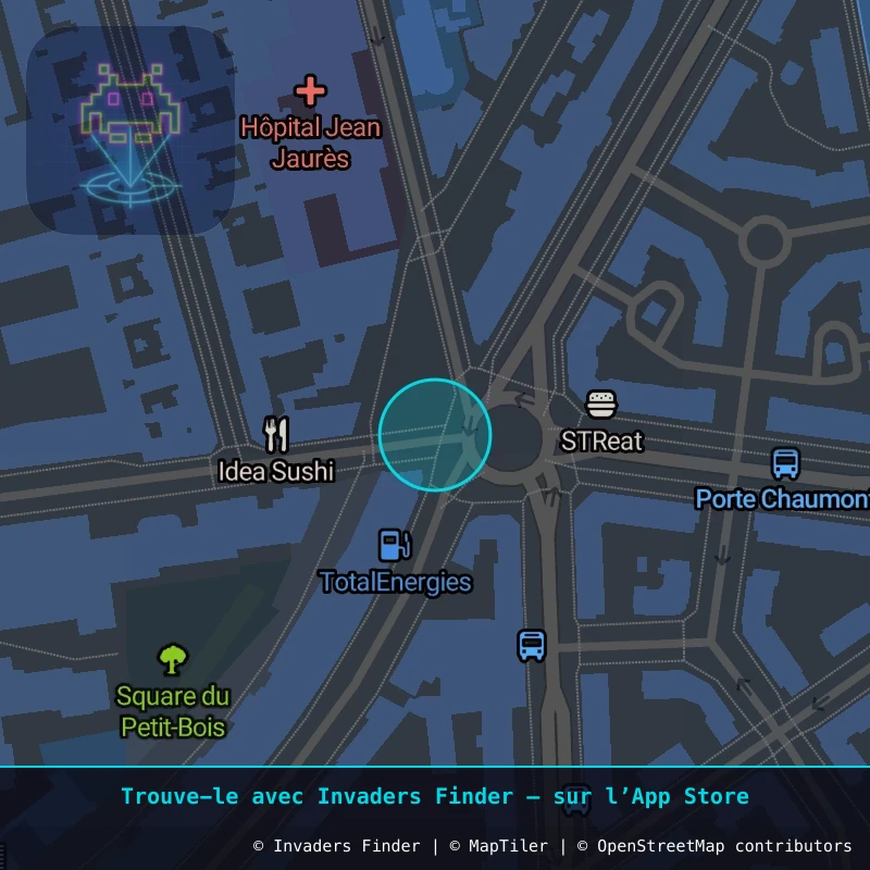 Zone approximative de l'invader PA_1593, dans le quartier 19e arrondissement de Paris à Paris. Emplacement exact disponible dans l'app Invaders Finder.
