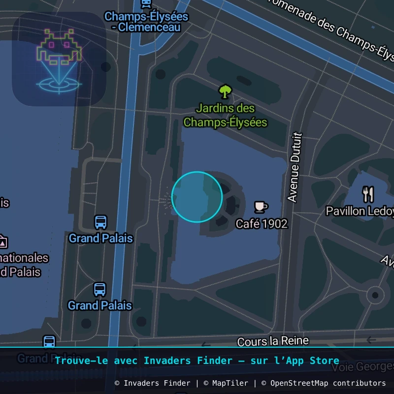 Zone approximative de l'invader PA_1594, dans le quartier 8e arrondissement de Paris à Paris. Emplacement exact disponible dans l'app Invaders Finder.