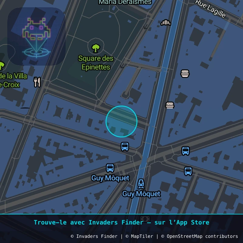 Zone approximative de l'invader PA_1595, dans le quartier 17e arrondissement de Paris à Paris. Emplacement exact disponible dans l'app Invaders Finder.