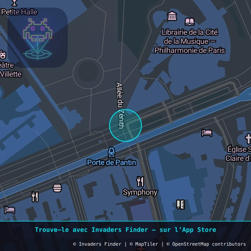 Zone approximative de l'invader PA_1596, dans le quartier 19e arrondissement de Paris à Paris. Emplacement exact disponible dans l'app Invaders Finder.